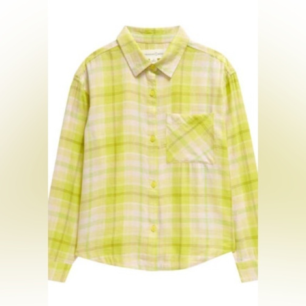 NWOT Treasure & Bond Kids' Jaylen Plaid Neon Yellow Flannel Shirt 10/12